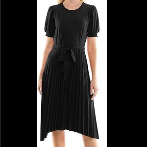 Sharagano Black Asymmetrical Pleated Dress